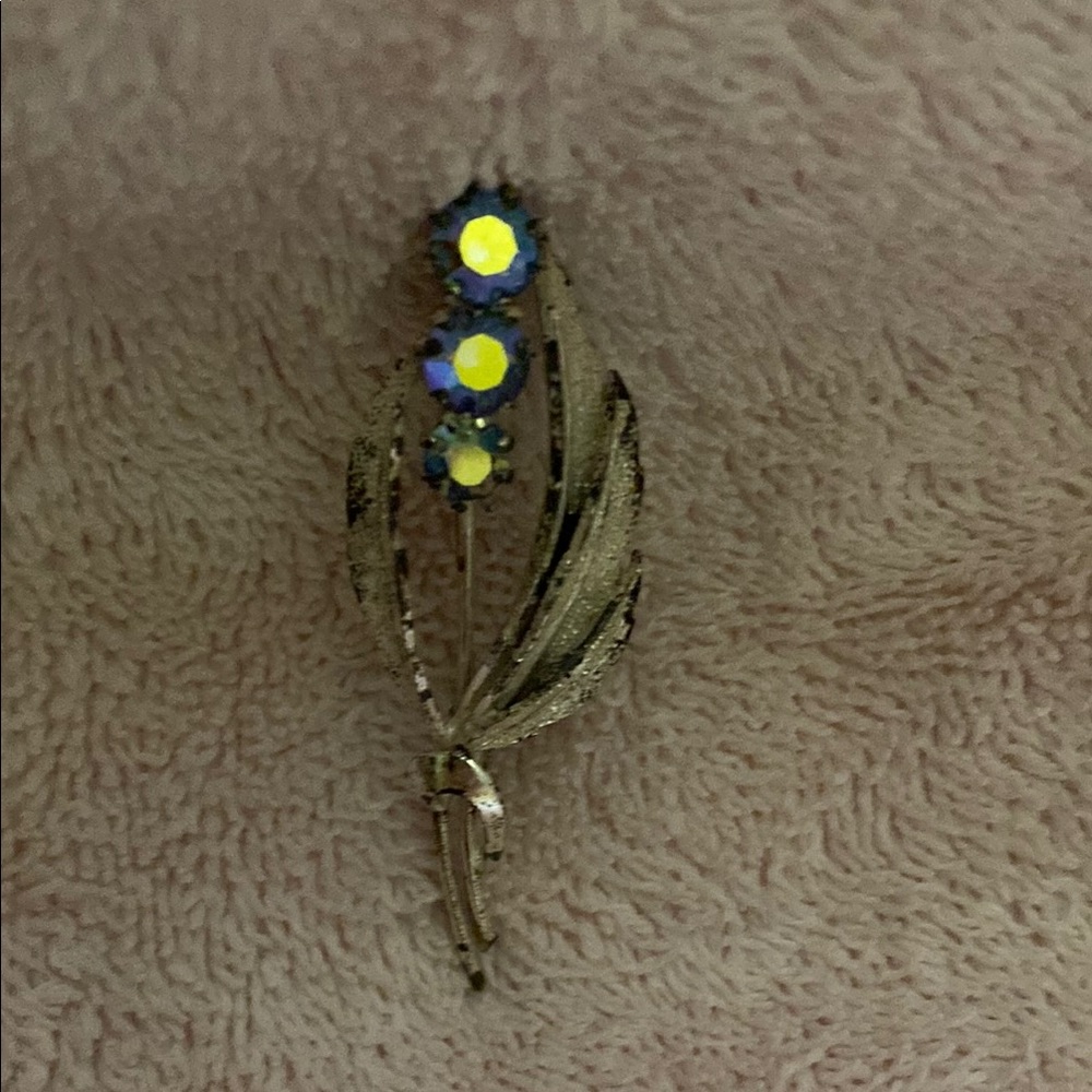 Elegant Gold and Blue Floral Brooch